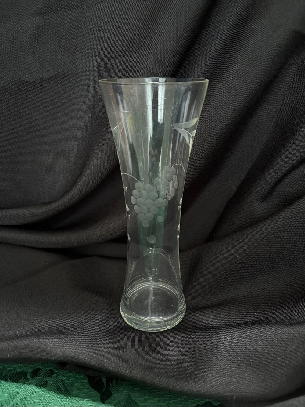 Etched Clear Glass Bud Vase with Grape Motif